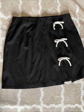 Black Mini Skirt with White Bow Accents - Women